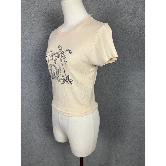 Roxy Women's Beige Graphic Cropped All Day T-Shirt Size Large New With Tag's - Picture 4 of 8
